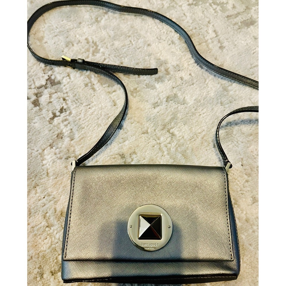 Kate Spade‎ New York Crossbody Bag Silver Metallic Pyramid Lock